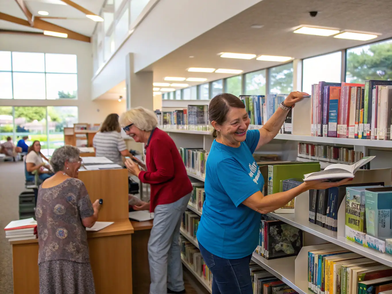A photograph of volunteers organizing books and interacting with community members at a Livre Echange event. The image should highlight the spirit of giving back and the positive impact of community involvement.